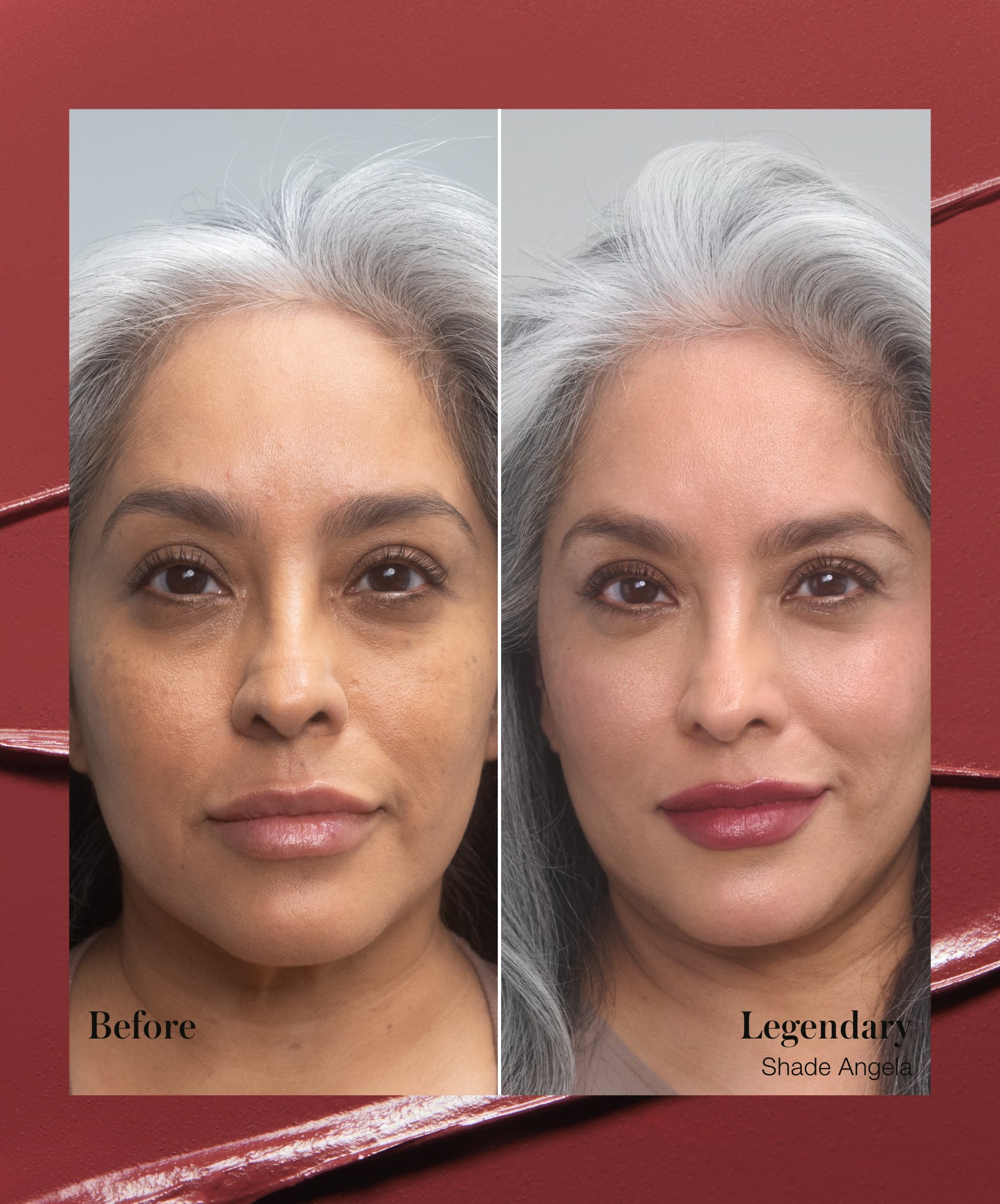 Model before using RMS Legendary Serum Lipstick and after