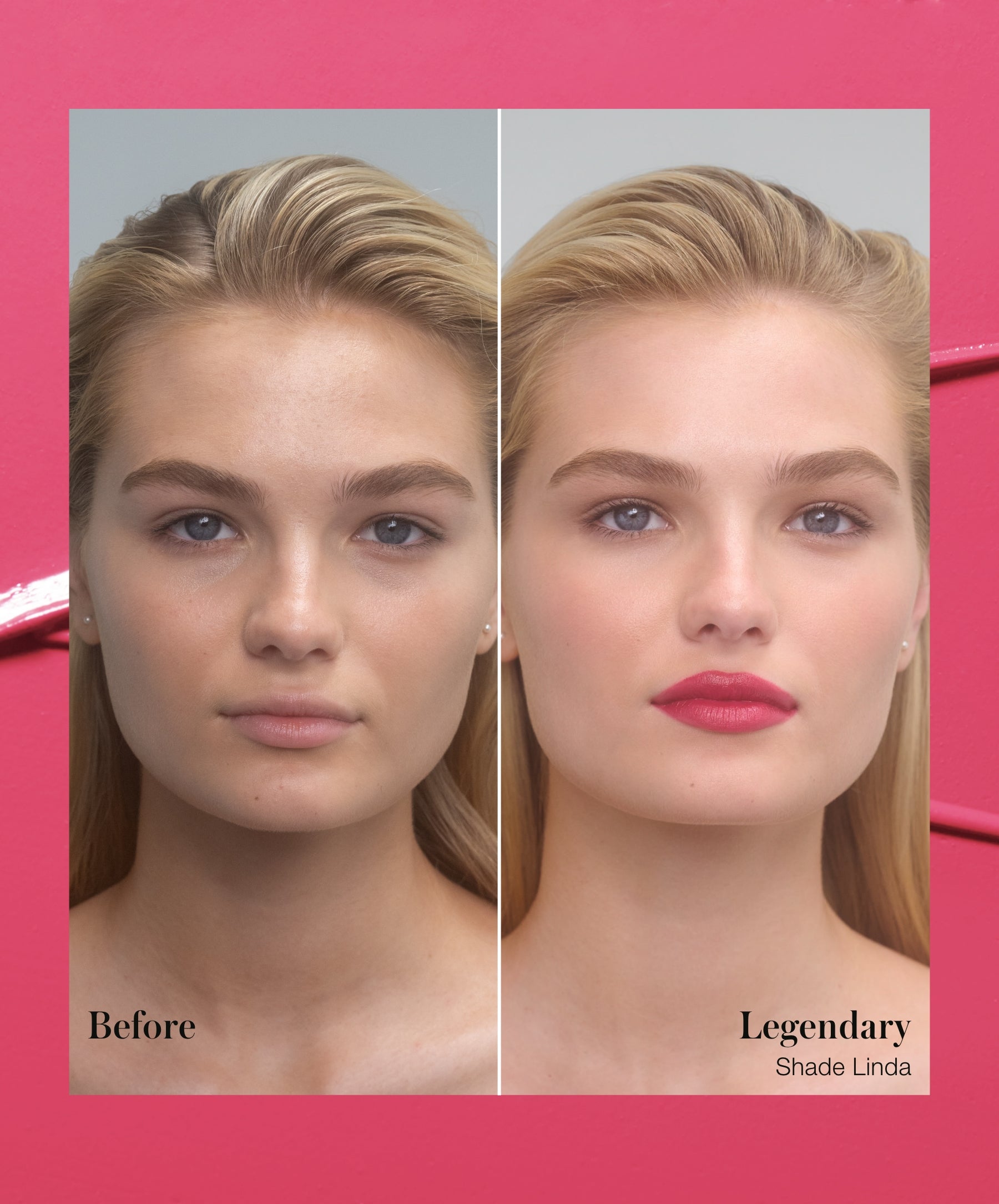 Model before using RMS Legendary Serum Lipstick and after