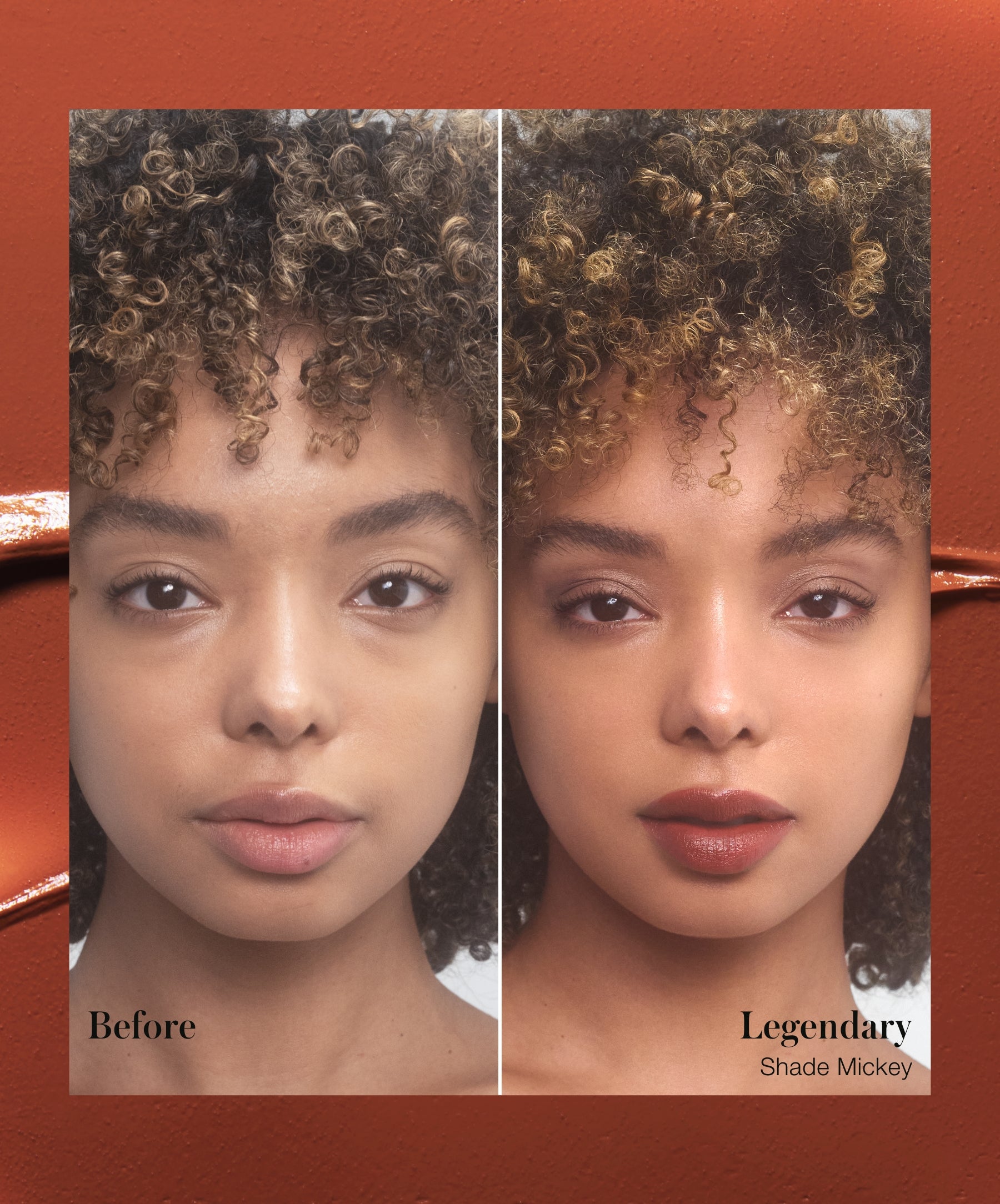 Model before using RMS Legendary Serum Lipstick and after