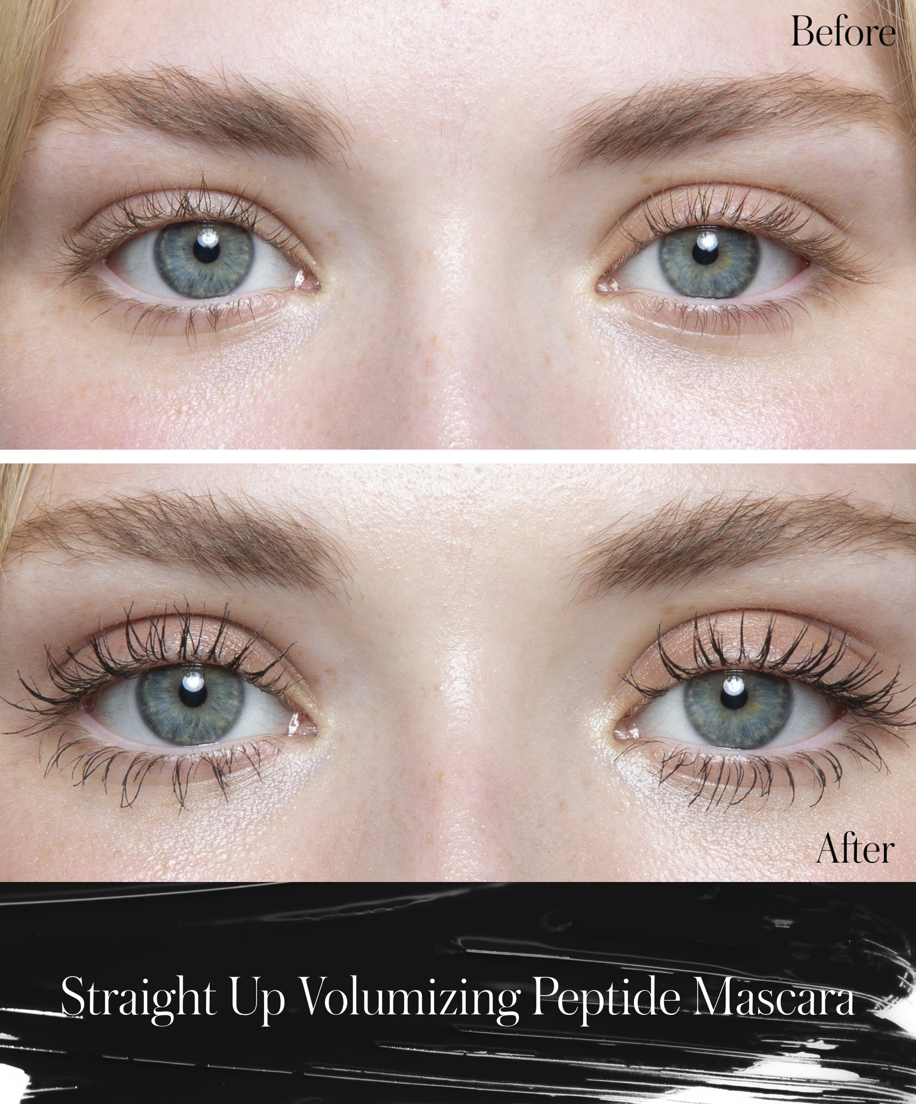 Straight Up™ Volumizing Peptide Mascara before vs after