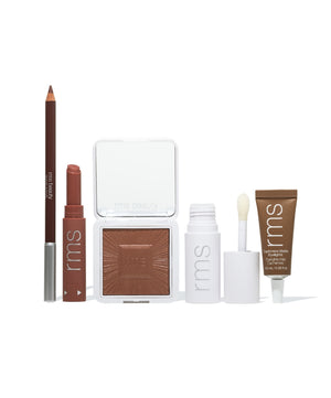 Color Capsule: Espresso Martini by RMS Beauty featuring warm brown makeup shades in a lip pencil lipstick compact powder and cream tube