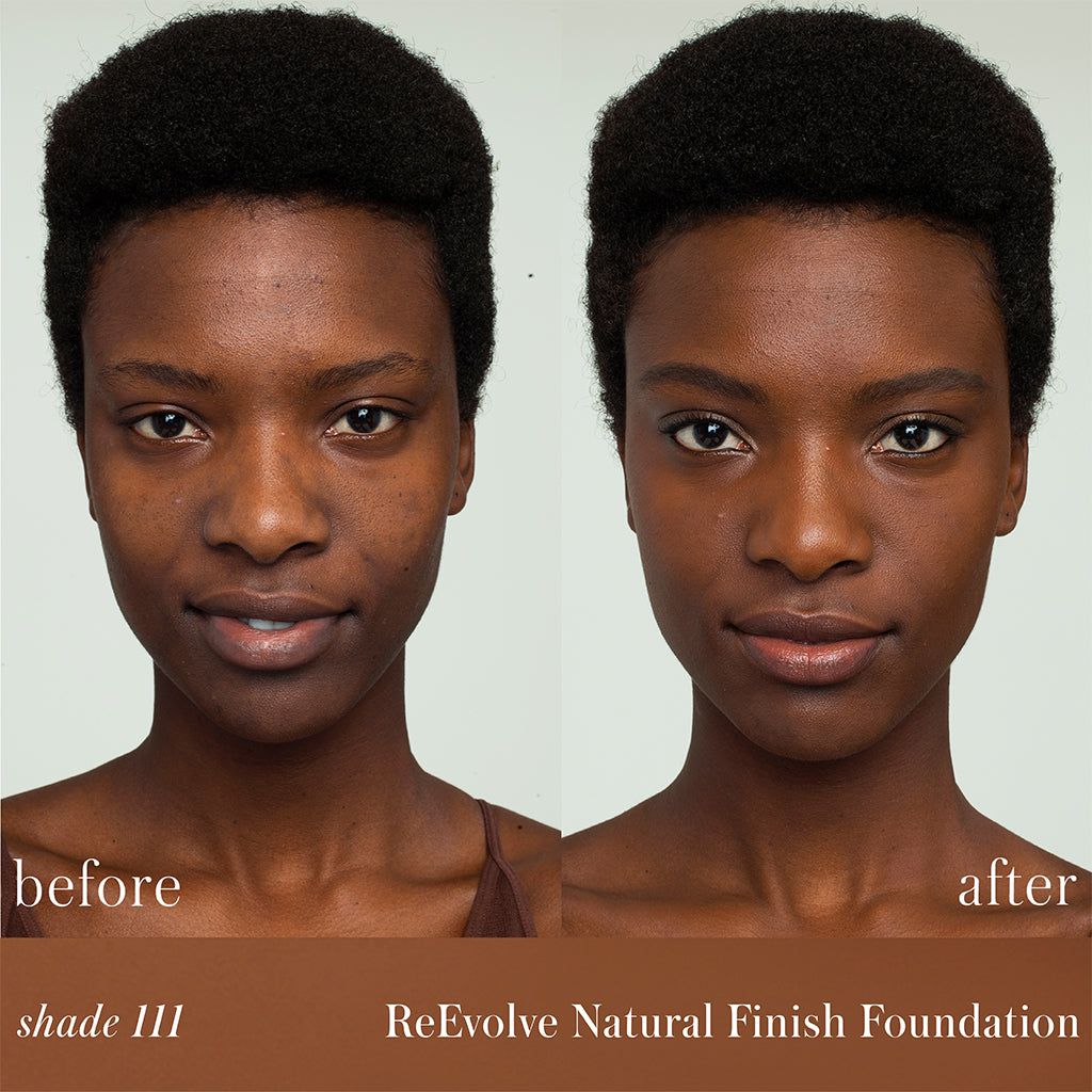 ReEvolve Natural Finish Liquid Foundation shade 111 before vs after