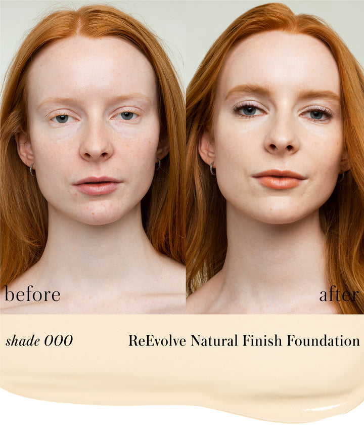 ReEvolve Natural Finish Liquid Foundation shade 000 before vs after