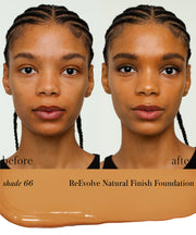 ReEvolve Natural Finish Liquid Foundation shade 66 before vs after
